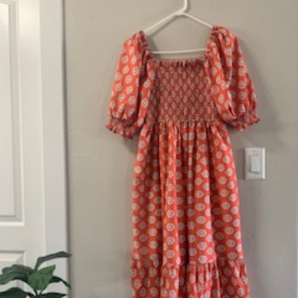 Orange patterned square neck dress